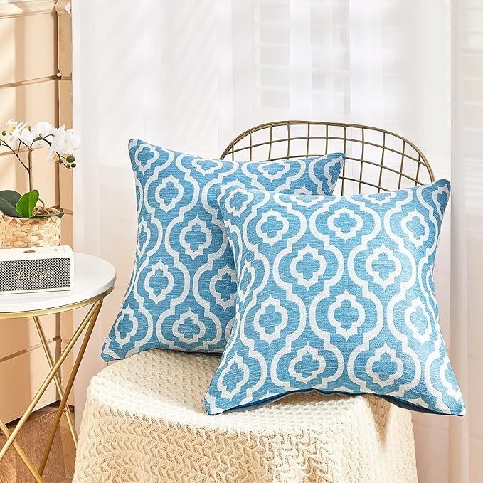 Trellis Pattern Jacquard Pillow Cover Set of 2 (Blue) | Amazon (US)