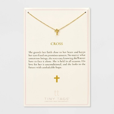 Tiny Tags 14K Gold Ion Plated Cross Chain Necklace - Gold | Target