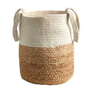 12.5 in. Natural Handmade Jute and Cotton Basket Planter | The Home Depot