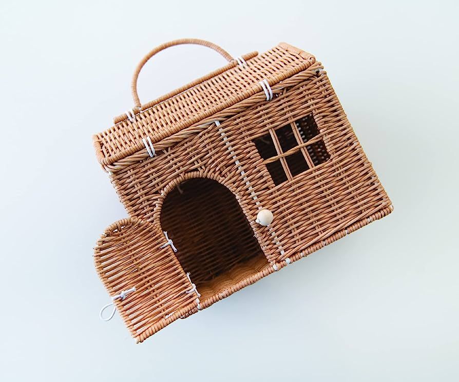 Rool Rattan House Shaped Basket Wicker Small Dollhouse Gift for Girls, Boho Toys, Mouse in a Box ... | Amazon (US)