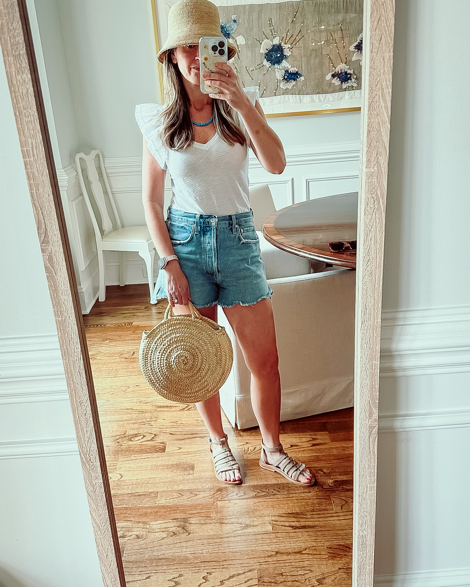 Beach outfit ideas. Jean shorts | handbag | straw handbag | vacation outfits | sandals 

#LTKtravel #LTKstyletip #LTKSeasonal