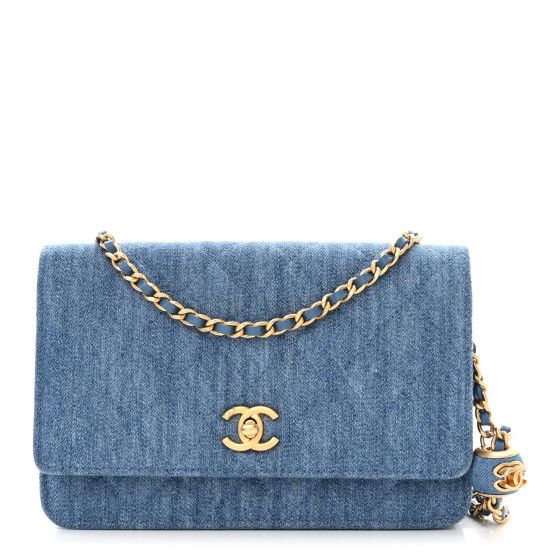 Denim Quilted CC Pearl Crush Wallet on Chain WOC Blue | FASHIONPHILE (US)