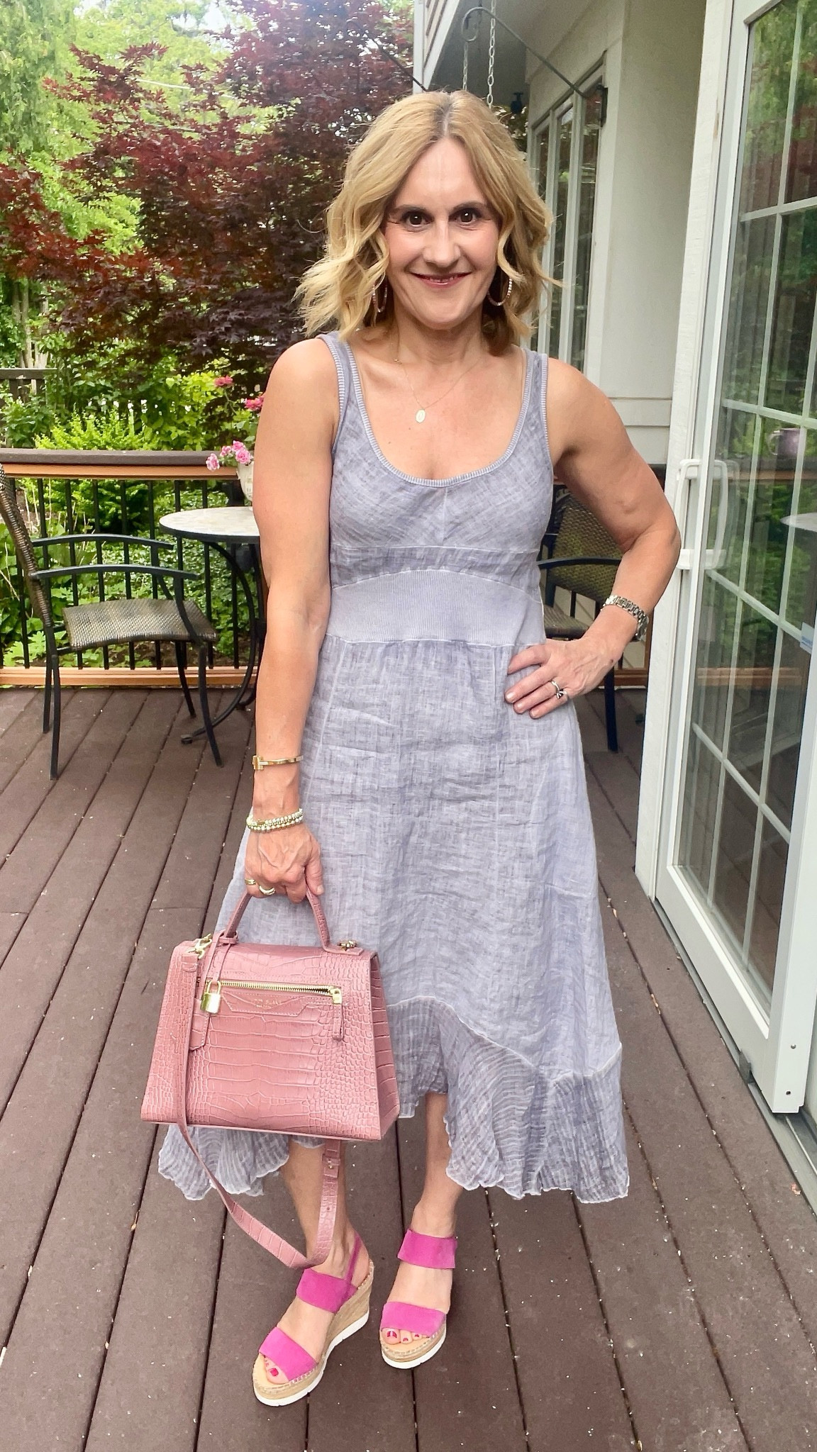 I am obsessed with this linen sundress! 🩵☀️ The shape and style are so flattering. Now what topper looks best when I want layer over it in? Tell me which one is your favorite - the vest, the denim jacket/shirt, or the cardigan? Get more details on this look by heading to link in bio to read the blog post. How do you layer in summer? 

#LTKSummerEdit #LTKStyleTip #LTKOver40