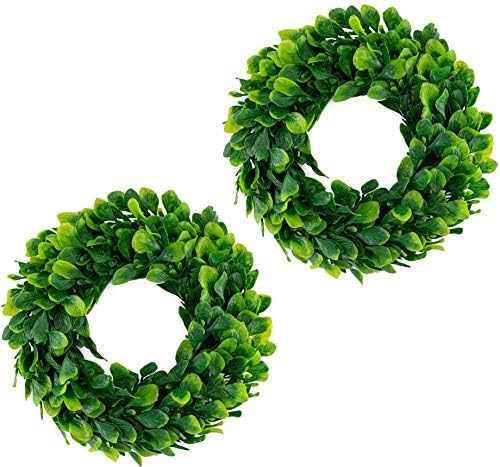 Amazon.com: bhappy Small Boxwood Wreath 10 inch 2 Pack Mini Artificial Greenery Wreath Centerpiec... | Amazon (US)