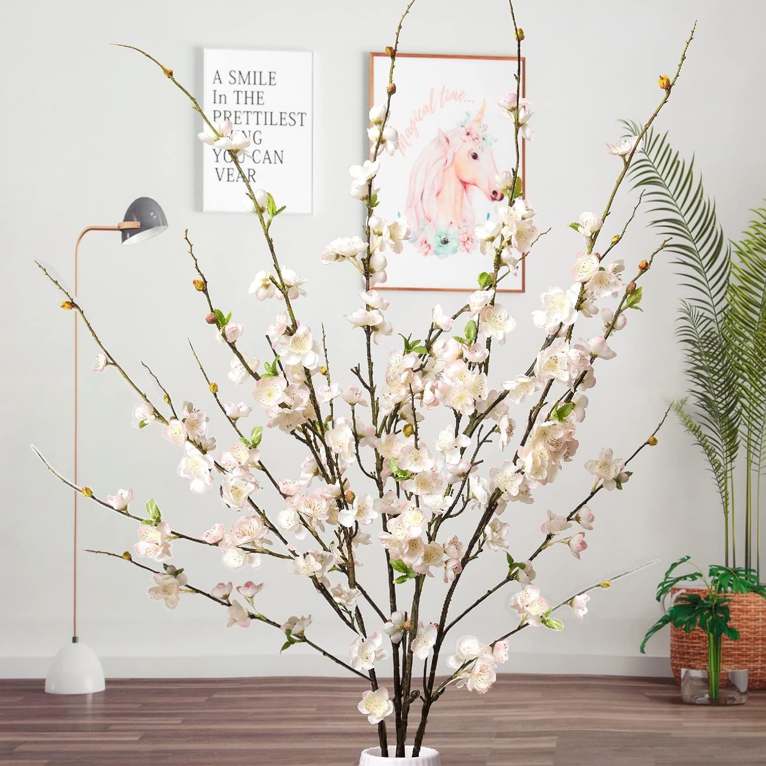 Cherry Blossom Branches, Long Stem Artificial Flowers for Tall Vase, 47" Faux Plum Blossoms for H... | Amazon (US)