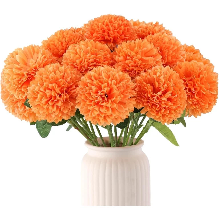 TETOU 12 Pcs Orange Artificial Chrysanthemums Flowers,Fake Silk Mums Flowers for Fall Autumn Hall... | Walmart (US)