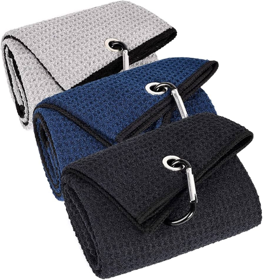 3 Pack Large Golf Towels, 16" x 24" Tri-Fold Portable Microfiber Fabric Waffle Pattern Golf Towel... | Amazon (US)