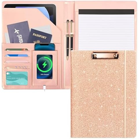 Ospelelf Leather portfolio folder, 3 ring binder with storage clipboard, fits letter size paper, ... | Amazon (US)