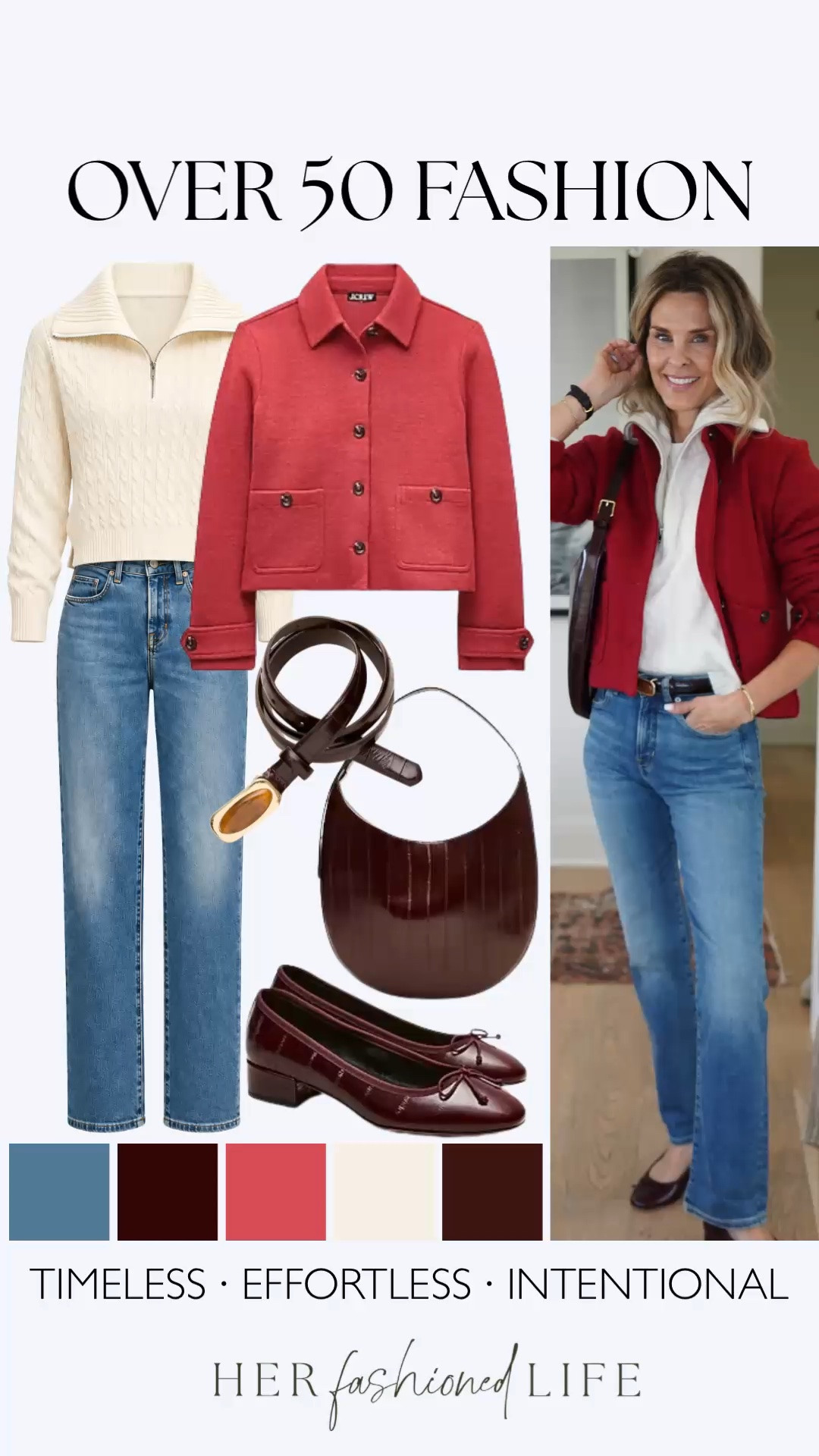I love this classic combination for fall. The soft cashmere zip-up, structured red jacket, and straight-leg jeans create a timeless, effortless look that feels polished without being overdone. I’m wearing an XS in the cashmere, a small in the jacket, and the jeans run true to size.

#LTKootd #LTKWorkwear #LTKOver40