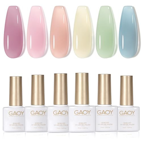 GAOY Jelly Green Spring Summer Gel Nail Polish Set, 6 Transparent Colors Sheer Blue Pink Nude Soak Off UV Light Cure Gel Polish Kit for Salon and Nail Art DIY at Home | Amazon (US)