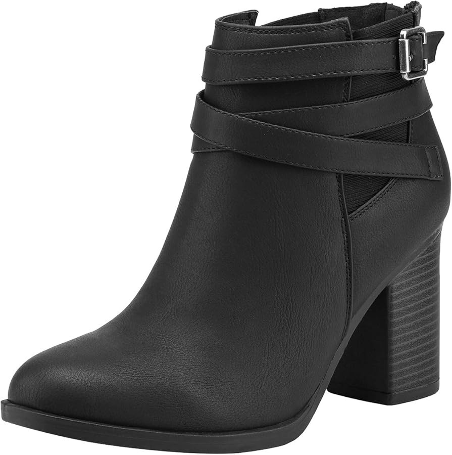 TOETOS Women's Faux Leather Pu Chunky Heel Ankle Boots | Amazon (CA)