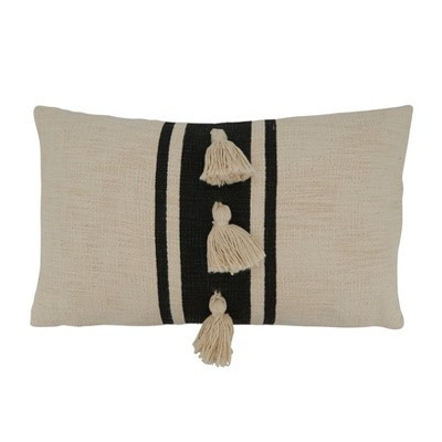 Saro Lifestyle Striped Tassel Decorative Pillow Cover, Black, 12"x20" | Target