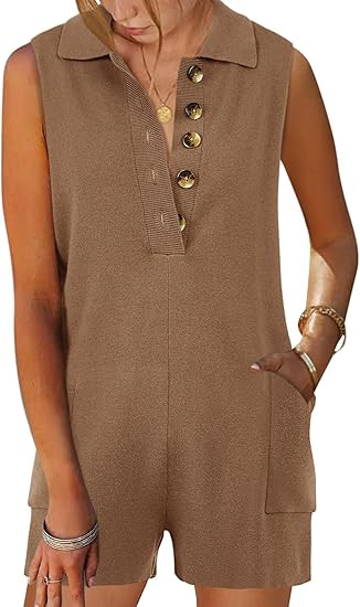 Tymidy Women's Short Jumpsuit Long Sleeve Knit Sweater Rompers Sexy Deep V Neck Button Down Onesi... | Amazon (US)