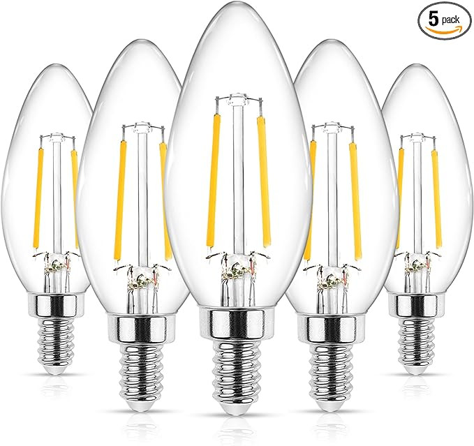 Ascher E12 LED Classic Candelabra Clear Light Bulb, 4W, Equivalent 40W, Warm White 2700K, Non-Dim... | Amazon (US)