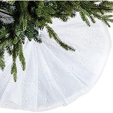 Christmas Tree Skirt Ruffle Glitter Shiny Xmas Tree Tulle Skirt Sequin Double Layers Xmas Trees R... | Amazon (US)