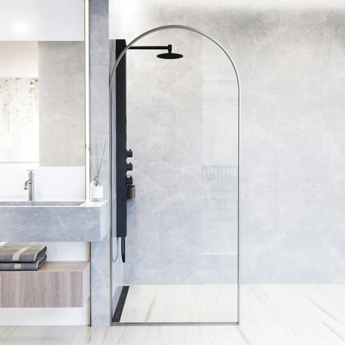 Arden 34" W x 78" H Fixed Framed Shower Screen with 3/8" Clear Glass VG6078STCL3478 | Wayfair North America