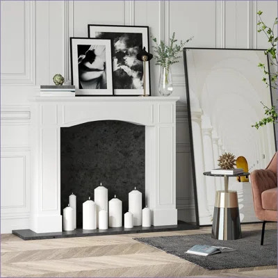 Fireplace Mantel, Modern Snow White MDF Surround | 29” Interior Width | Decorative Pattern | Wayfair North America