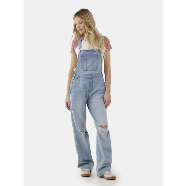 No Boundaries Relaxed Denim Overalls, Women’s | Walmart (US)