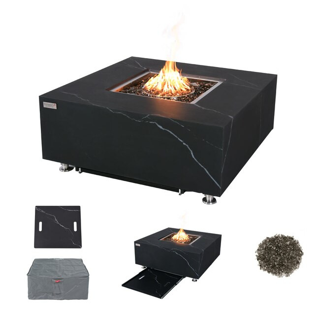 Elementi 39-in W 60000-BTU Bulgaria Black Stone Natural Gas Fire Pit | Lowe's