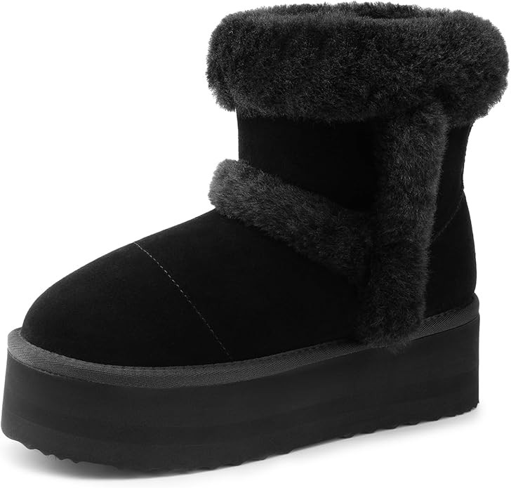 DREAM PAIRS Winter Platform Fur Boots for Women Genuine Suede Faux Fur Snow Booties Classic Warm ... | Amazon (US)