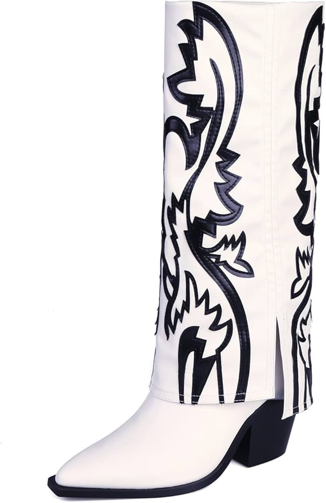 Dsevht Cowboy Boots for Women Round Toe Women's Western Boots Cowgirl Boots Mid Calf Boots | Amazon (US)