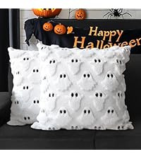 4TH Emotion Halloween Ghost Decorative Pillow Covers 18x18 Set of 2, Beige Soft Plush Faux Fur Fa... | Amazon (US)