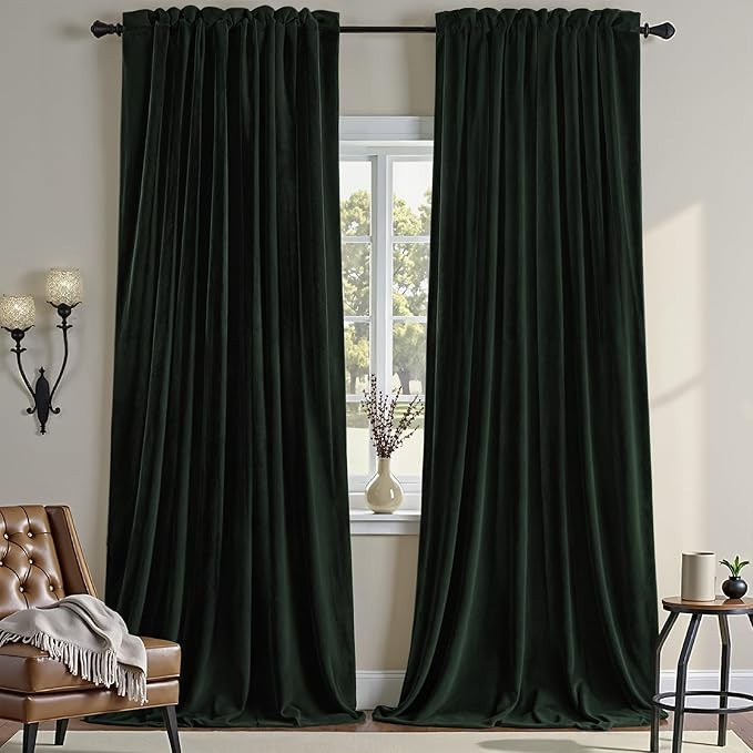 Nemia Dark Green Velvet Curtains Thermal Insulated Blackout Curtain for Bedroom Window Living Roo... | Amazon (US)