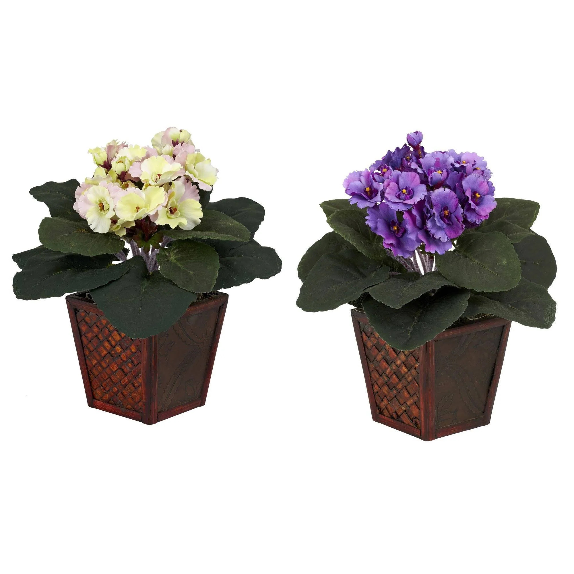 African Violet w/Vase Silk Plant (Set of 2) | Nearly Natural | Nearly Natural