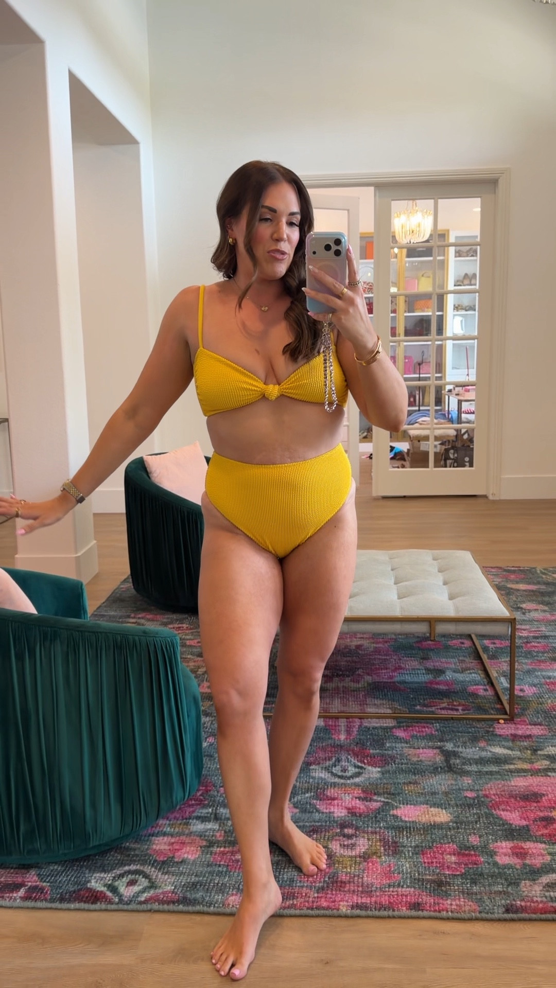 curvy midsize yellow scrunch bikini! wearing size large in top and high-waisted bottoms 

#LTKSeasonal #LTKMidsize #LTKSwim