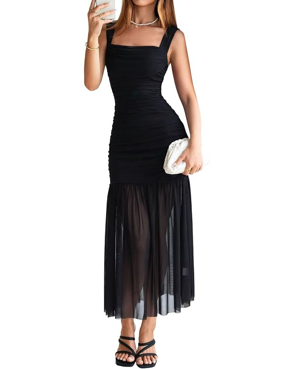 BerryGo Womens Summer Off Shoulder Maxi Dress Ruched Formal Wedding Guest Bodycon Floral Flowy Co... | Amazon (US)