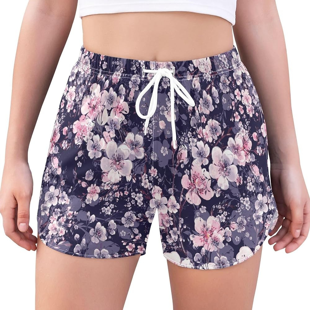 Pfrewn Women's Running Shorts Floral Flowers 2 in 1 Workout Gym Yoga Athletic Shorts with Pockets... | Amazon (US)