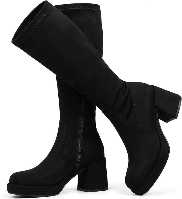 LanreyTaley Elastic Women Knee High Boots Platform Chunky Heel Tall Boots Suede Dress Boots Side ... | Amazon (US)