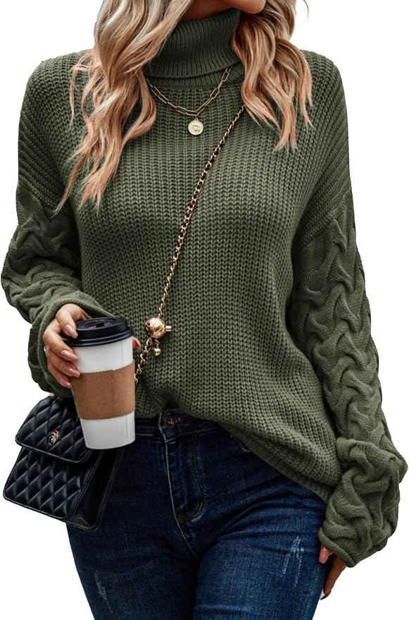 PRETTYGARDEN Womens 2024 Fall Fashion Pullover Sweaters Turtleneck Long Sleeve Cable Knit Sweater... | Amazon (US)