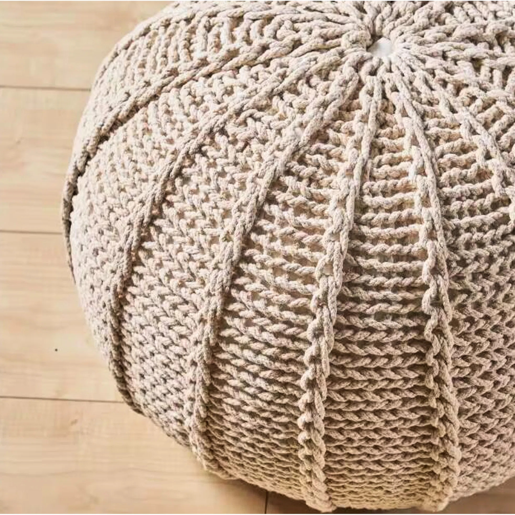 Cotton Knitted Pouf - Beige Round, 19.5 Inches Deep And Wide, 12.88 High, 250 Pound Capacity, Han... | Wayfair North America