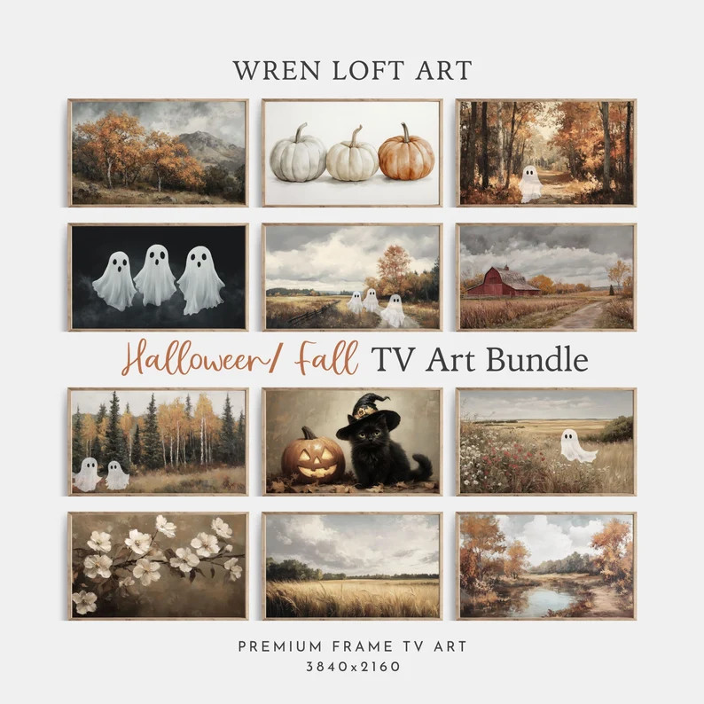Fall Frame Tv Art for Halloween, Ghost Family Samsung Autumn Frame Tv Art Bundle, Fall Landscape ... | Etsy (US)