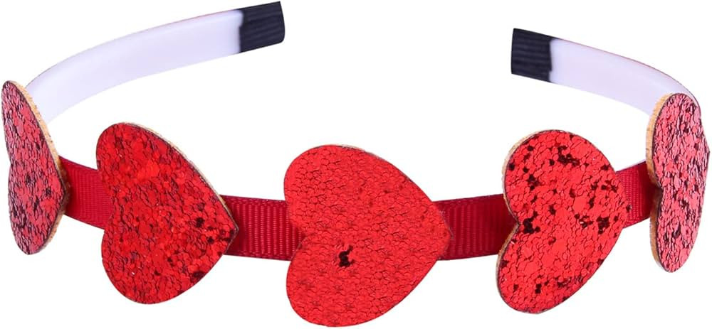 Dzrige Valentine's Day Heart Headband Red Glitter Heart Hairbands Sequin Love Hair Hoops Fashion Hea | Amazon (US)