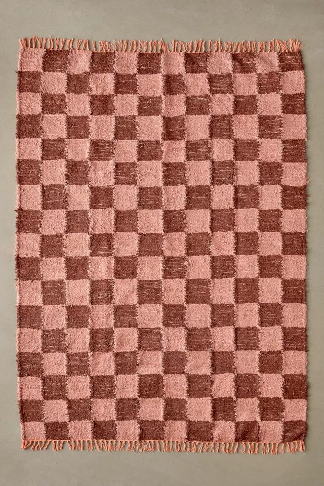 Checkerboard Shag Rag Rug | Urban Outfitters (US and RoW)