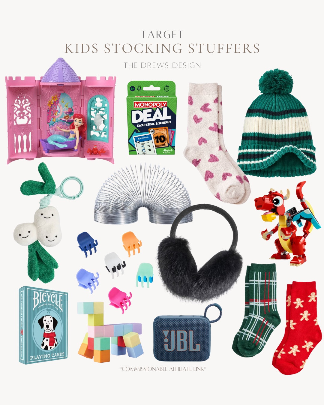 Stocking stuffer for kids include stocking hat, ear muffs, legos, socks, speaker, hair clips, playing cards, slinky, magnetic blocks, baby pull toy, princess tower surprise. 

Stocking stuffers, kids stocking stuffer, stockings for kids 

#LTKHoliday #LTKKids #LTKFindsUnder50