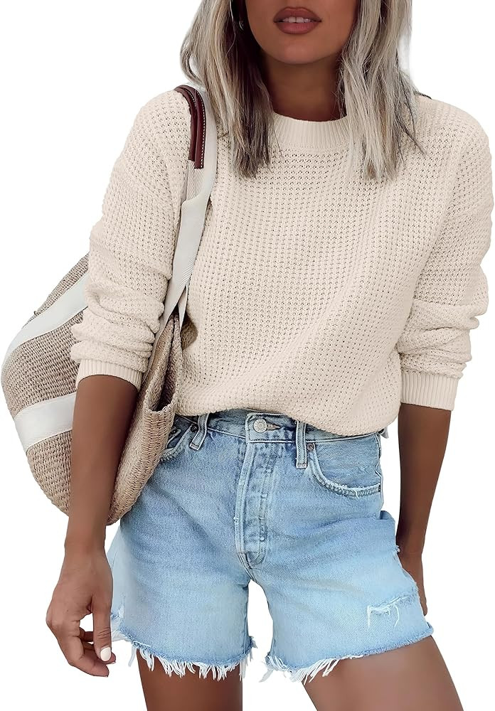 ANRABESS Womens Long Sleeve Oversized Casual Loose Fit Crewneck Waffle Knit Cozy Pullover Sweater... | Amazon (US)