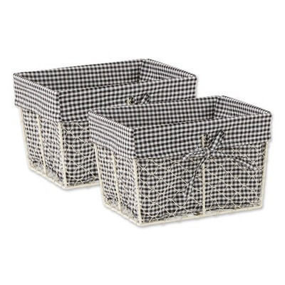 Design Imports Set of 2 M Antique White Chicken Wire Gingham Check Liner Baskets Black/White: Decorative Iron & Cotton Baskets | Target