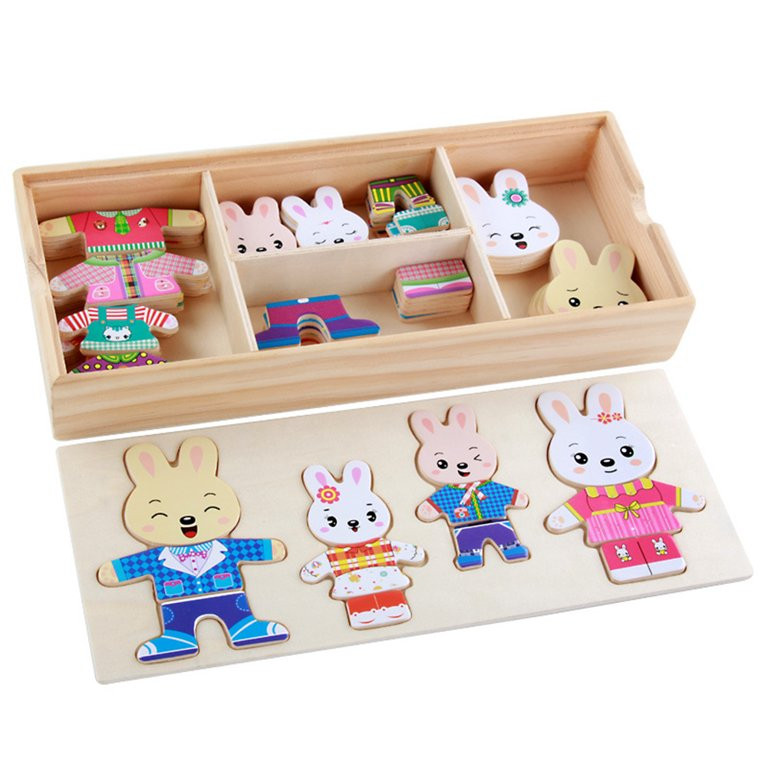 SANWOOD Changing Clothes Puzzle Rabbits Changing Clothes Puzzle with Storage Box Children Wooden ... | Walmart (US)