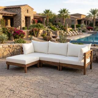 6-Piece Wood Outdoor Sectional Set with Beige Cushions, Patio Daybed for Backyard, Poolside, Garden, Outdoor Sofa Set | The Home Depot
