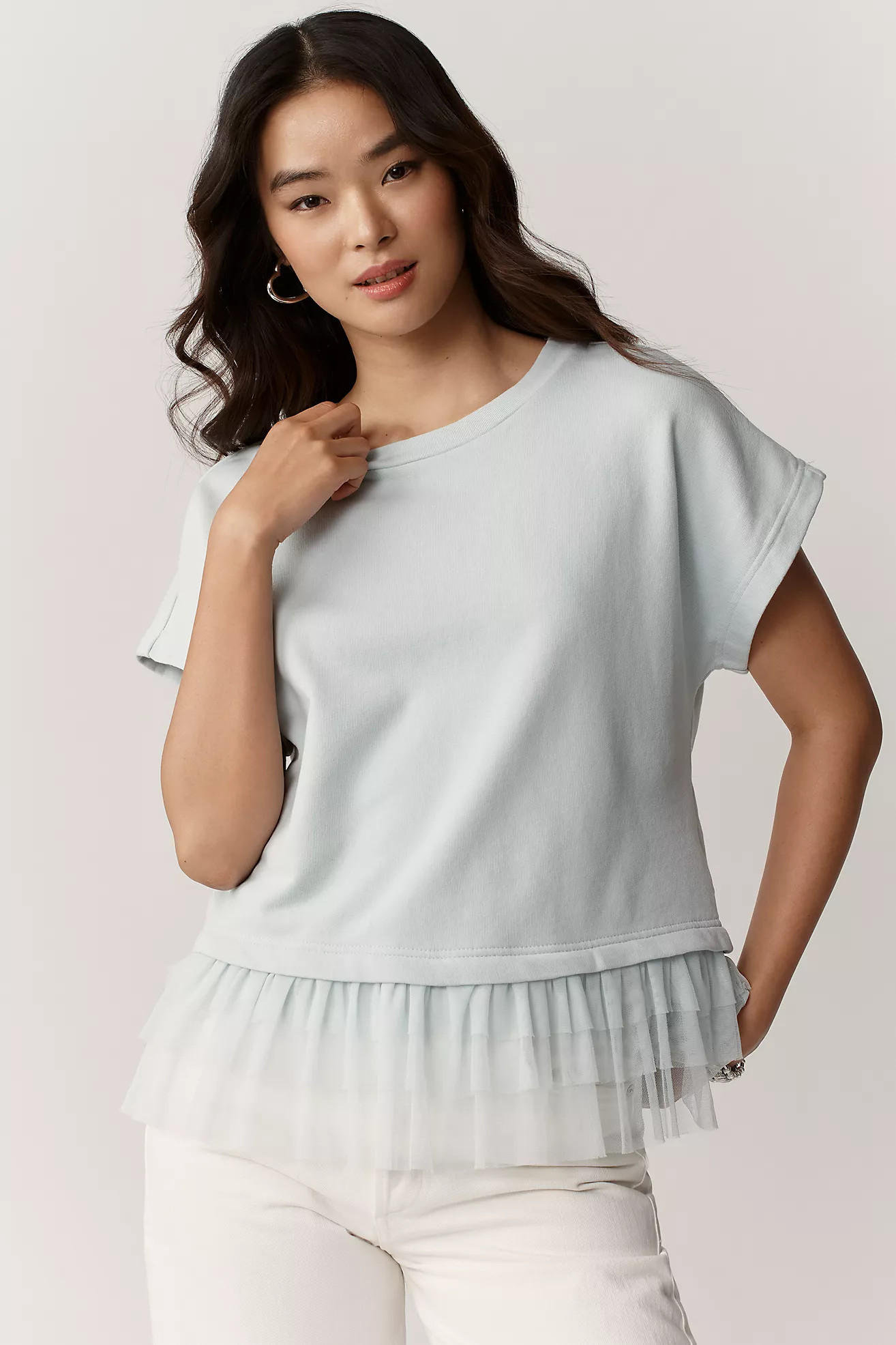 Maeve Short-Sleeve Ruffle-Trim Oversized Top | Anthropologie (US)