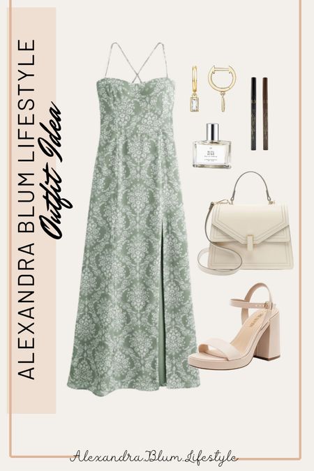 Best dressed wedding guest dress from Abercrombie! This dress is perfect for dressing up for Easter or church or dressing down for a spring outfit or vacation outfit! Chunky ivory heels and purse are from Amazon! 

#LTKshoecrush #LTKfindsunder100 #LTKitbag