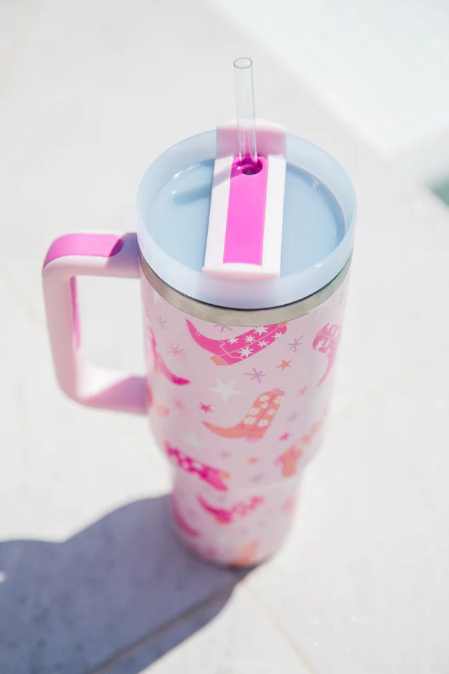 Sippin' Pretty Boots 40 0z Drink Tumbler With Lid And Straw | Pink Lily