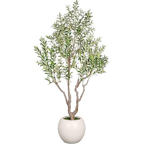 Olive Trees Artificial Indoor, 6FT Tall Faux Olive Tree with White Tall Planter, Artificial Plant... | Amazon (US)