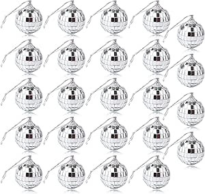 24 Pcs Silver Disco Mirror Ball for Party Decoration, Christmas Tree Wedding Birthday Party Ornam... | Amazon (US)