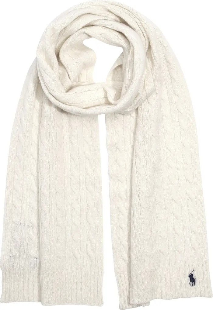 Logo Embroidered Wool & Cashmere Cable Stitch Scarf | Nordstrom