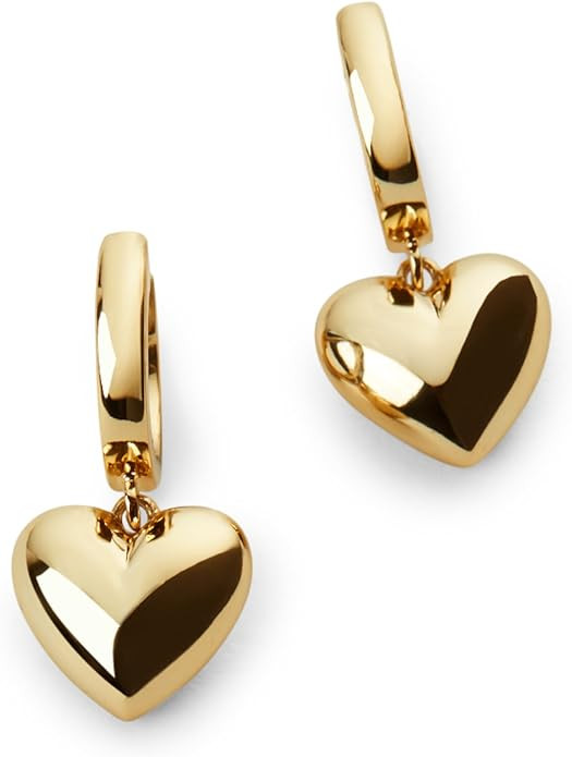 Ana Luisa Puffed Heart Earrings - Heart Charm Huggie Hoops - 14K Gold Plated, Silver Rhodium Plat... | Amazon (US)