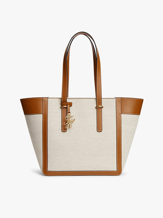 Logo Charm Linen Blend Canvas Tote Bag | Tommy Hilfiger UK